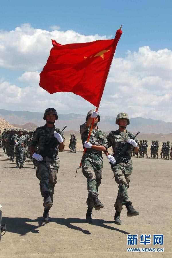 Photo shows the start-up ceremony of training of the "Peace Mission 2012" joint anti-terrorism military exercise held on June 14, 2012 at the "Chorukh-Dayron" shooting range. (Xinhua/ Li Xiang)