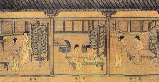 Part of the Song Dynasty silk scroll Silkworm Breeding. The painting shows the silkworm breeding scenes in Jiangsu and Zhejiang Provinces. (GMW.cn/Provided by Wang Shucun)