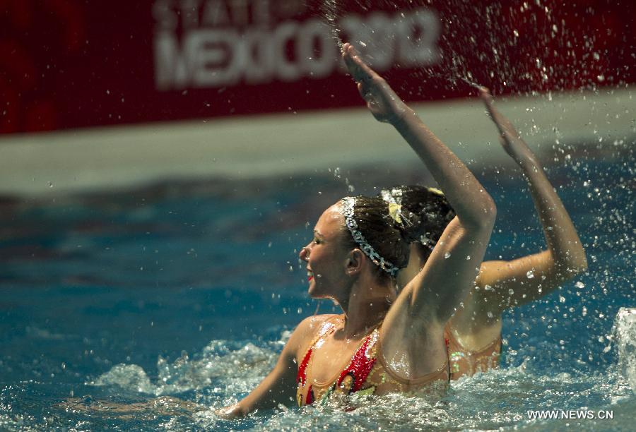 Ukranian players compete in the presentation of routines combined mode combos during the 7th FINA Synchronised Swimming World Trophy 2012 in Mexico City, capital of Mexico, Dec. 2, 2012. (Xinhua/Bao Feifei) 