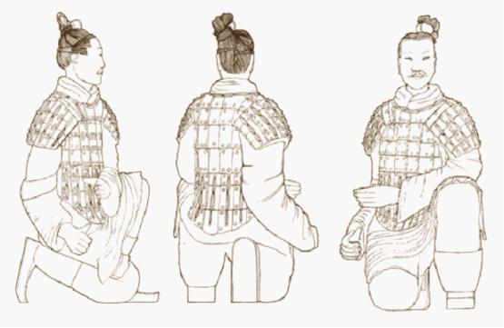 The tomb figures of foot soldiers excavated from Emperor Qin Shi Huang's terracotta warriors archeological site. (Selected from Research on Ancient Chinese Clothes and Adornments written by Shen Congwen)