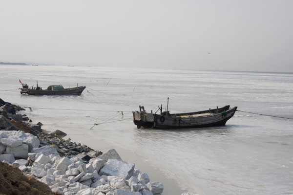 The sea off Laizhou Bay in East China's Shandong province is seen frozen in this picture taken December 10, 2012. (Photo/chinadaily.com.cn)