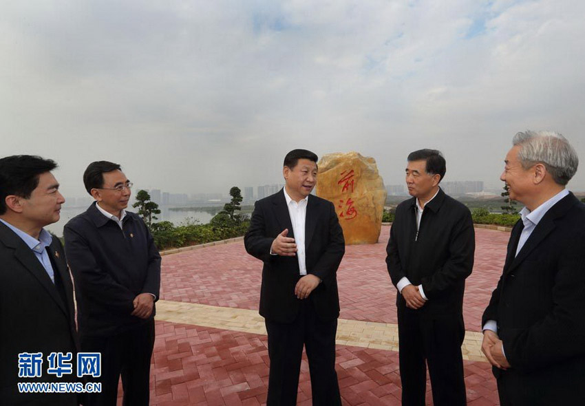 Photo released on Dec. 11, 2012 shows Xi Jinping (C), general secretary of the Communist Party of China (CPC) Central Committee and chairman of the CPC Central Military Commission (CMC), inspects Qianhai of Shenzhen, south China's Guangdong Province. Xi made an inspection tour in Guangdong from Dec. 7 to Dec. 11. (Xinhua/Lan Hongguang)