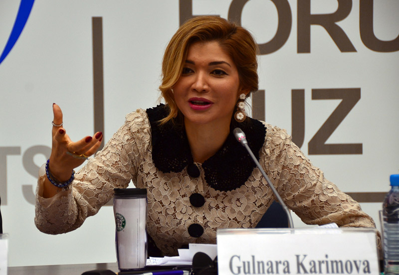 Gulnara Karimova answers reporters’ questions. (People’s Daily Online/ Xu Xinghan)