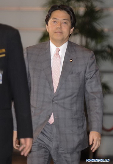New agriculture, forestry and fisheries minister Hayashi Yoshimasa arrives at the prime minister's official residence in Tokyo, Japan, Dec. 26, 2012. Japan's new Chief Cabinet Secretary Yoshihide Suga on Wednesday announced members of a new cabinet led by Prime Minister Shinzo Abe, who just claimed the post in a special session of the Diet. (Xinhua/Kenichiro Seki) 