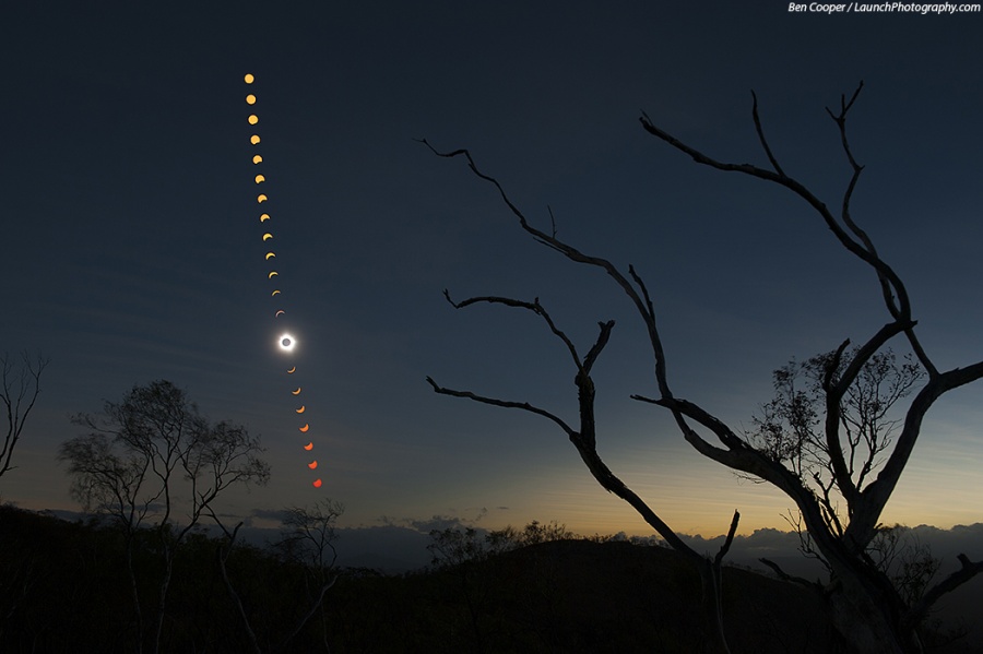 Moon Shadow Sequence. On the morning of November 14, the Moon's umbral shadow tracked across northern Australia before heading into the southern Pacific. (Photo/ NASA)