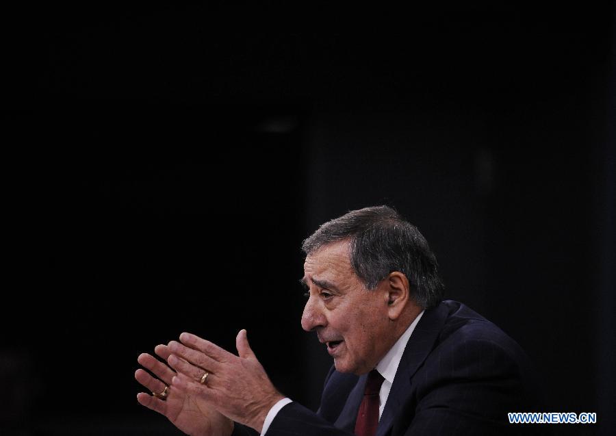 U.S. Defense Secretary Leon Panetta attends a press conference at the Pentagon in Washington D.C., capital of the United States, Jan. 10, 2013. Panetta on Thursday said he had told the Pentagon to begin preparing for automatic cuts or sequestration, in case Congress fails to prevent it from taking effect in two months' time. (Xinhua/Wang Yiou)