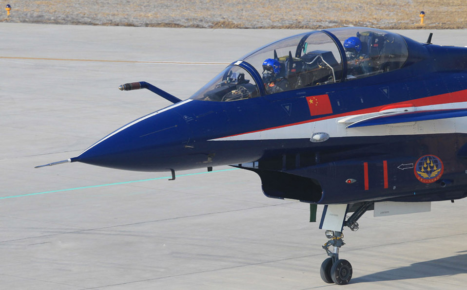 China's J-10 fighters in flight training