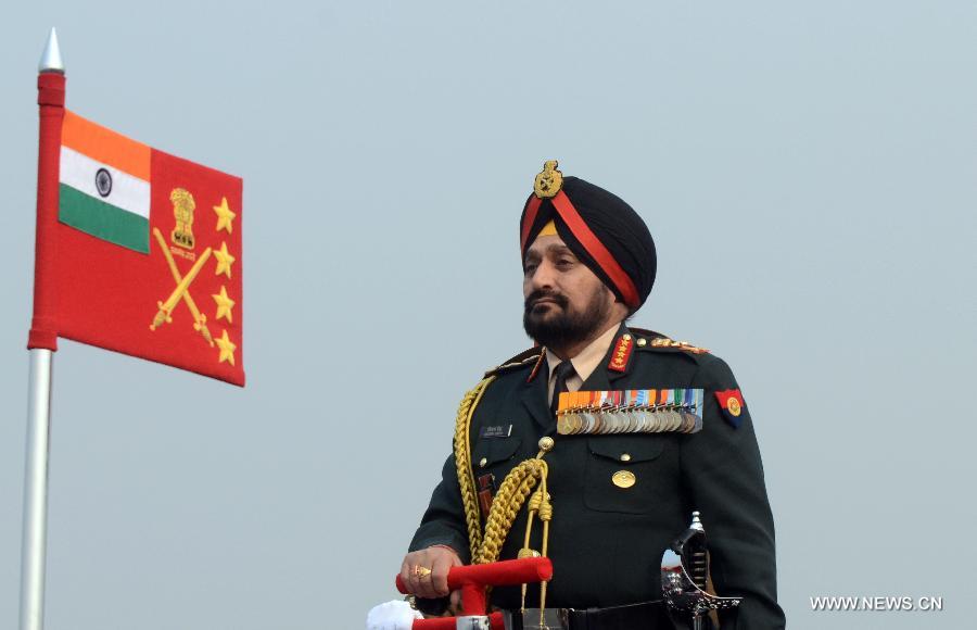 Indian Army chief General Bikram Singh attends the army day parade in New Delhi, capital of India, Jan. 15, 2013. (Xinhua/Partha Sarkar)