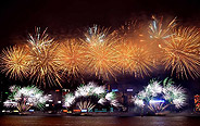 Fireworks light up Victoria Harbor in Hong Kong 