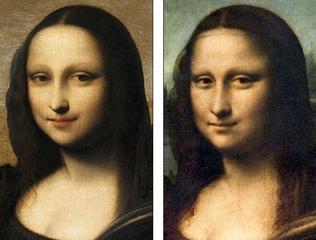 One of the world's best-known paintings, the Mona Lisa (Right), and its "original" version. A Swiss-based art foundation said on Wednesday new proofs show both paintings were works of Italian master Leonardo da Vinci. (Photo/China Daily)   