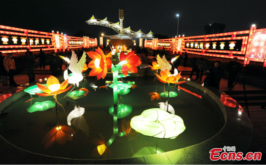 Lanterns shine at Minjiang Park in Fuzhou, Fujian Province, February 20, 2013. Lanterns of various shapes are hung in the city to celebrate the coming Lantern Festival, which falls on February 24 this year. (CNS/Liu Kegeng)
