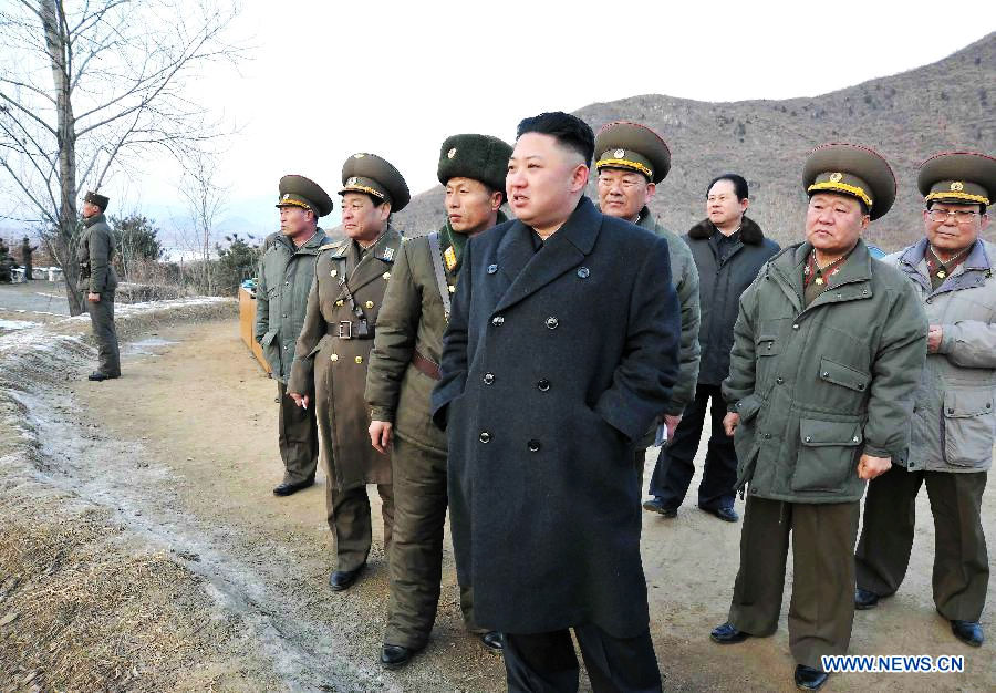 This photo provided by KCNA shows top leader of the Democratic People's Republic of Korea (DPRK) Kim Jong Un during an inspection of the Korean People's Army Unit 323 honoured with the title of O Jung-hup-led 7th Regiment. (Xinhua/KCNA)