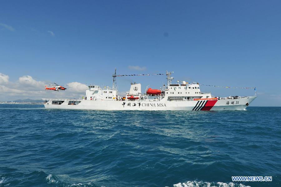 Marine patrol ship "Haixun 31" sails out of the port of Sanya, south China's Hainan Province, Feb. 28, 2013. A formation of three marine patrol ships "Haixun 21", "Haixun 31" and "Haixun 166" started their coast guard mission in South China Sea on Thursday, a second one by the national Maritime Safety Administration at this water area in 2013. The first mission was conducted from Jan. 15, 2013 to Jan. 17, 2013. (Xinhua/Hou Jiansen)
