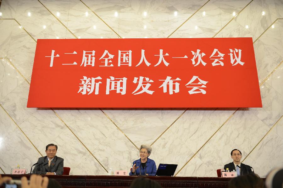 The news conference on the first session of the 12th National People's Congress (NPC) is held at the Great Hall of the People in Beijing, capital of China, March 4, 2013.(Xinhua/Wang Peng) 