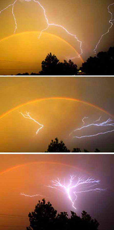 A lightning passes by a rainbow at night in Kuala Lumpur.(file photo)