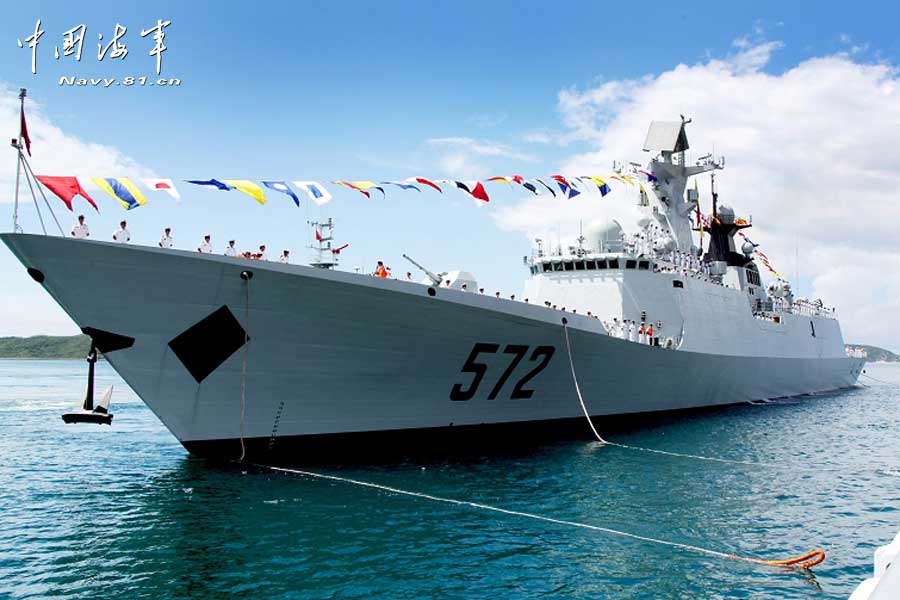 The Hengshui guided missile frigate was delivered and commissioned to the Navy of the Chinese People's Liberation Army (PLA) on July 9, 2012. With the hull number of 572, the Hengshui guided missile frigate has adopted various types of advanced weaponry and equipment and features optimal ship-body design. It is China’s independently-developed 054-A type guided missile frigate and has such combat functions as anti-ship, anti-aircraft, anti-submarine, fire support and so on. (chinamil.com.cn/Li Zhanglong)