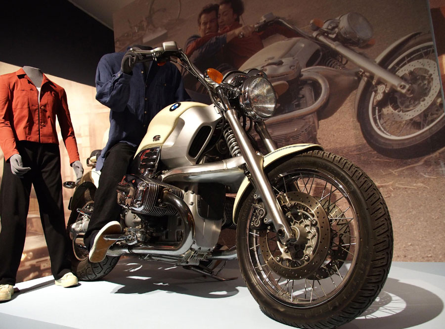 A BMW R1200C motorcycle ridden by Pierce Brosnan in 007's Tomorrow Never Dies (1997) was displayed at an exhibition in Shanghai, March 28, 2013. A global exhibition on the vintage 007 movies was held in Shanghai, March 28, 2013 to celebrate 007's 50th anniversary. From its first movie Dr. No in 1962 to the latest Skyfall in 2012, 23 movies have been screened and widely watched throughout the world. The exhibition will open to the public for three months, and Shanghai is its first stop in Asia. (Xinhua)