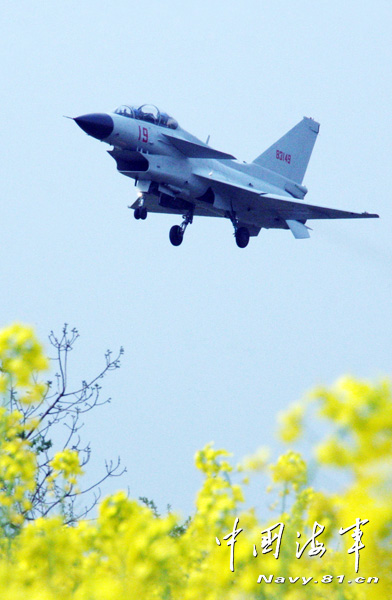 Chinese navy's J-10 fighters take off (Photo Source: navy.81.cn)