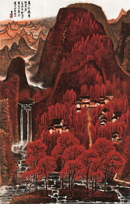 Li Keran's Thousands of Hills in A Crimsoned View went for 293.25 million yuan, a record for the artist, at Poly International's spring sales. (China Daily)