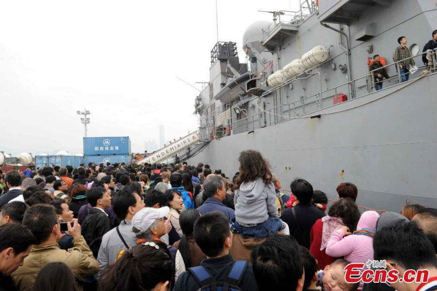 People visit the French frigate Vendémiaire in Hong Kong, April 7, 2013. The frigate berthed in Hong Kong and was open to the public on Sunday. (Photo: CNS/Ren Haixia)