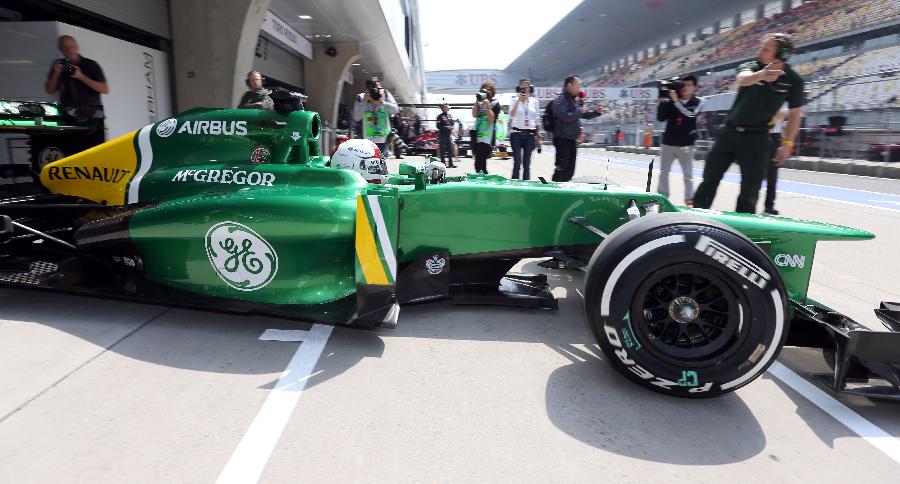 Caterham reserve driver Ma Qinghua drives during the first practice session of the Chinese F1 Grand Prix at the Shanghai International circuit, in Shanghai, east China, on April 12, 2013. (Xinhua/Fan Jun)