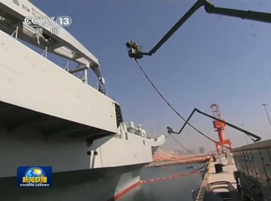 China's aircraft carrier "Liaoning" at Qingdao home base (Photo Source: CNTV.cn)