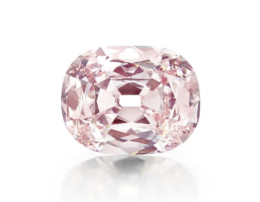 This undated photo provided by Christie's shows a rare pink diamond, nicknamed the Princie Diamond, which has sold for 39.3 million U.S. dollars at auction in New York City. (Xinhua/AP Photo)