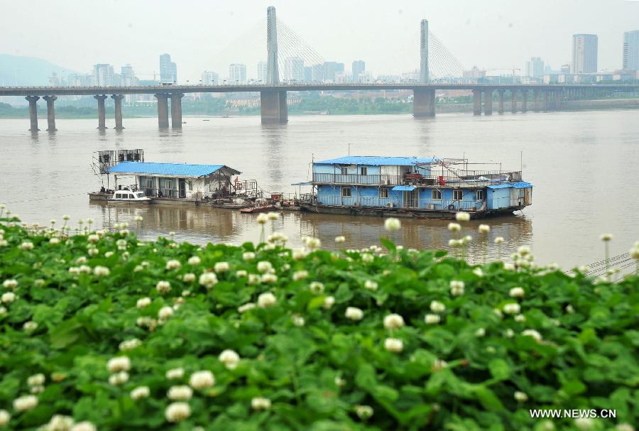 Photo taken on May 2, 2013 shows high water level under the Yinpenling Bridge on the Xiangjiang River in Changsha, capital of central China's Hunan Province. Heavy rain swept Hunan Province from April 29, pushing up the water level of the Xiangjiang River by 0.34 meters within one day to 29.89 meters by 8 a.m. of May 2. (Xinhua/Long Hongtao) 