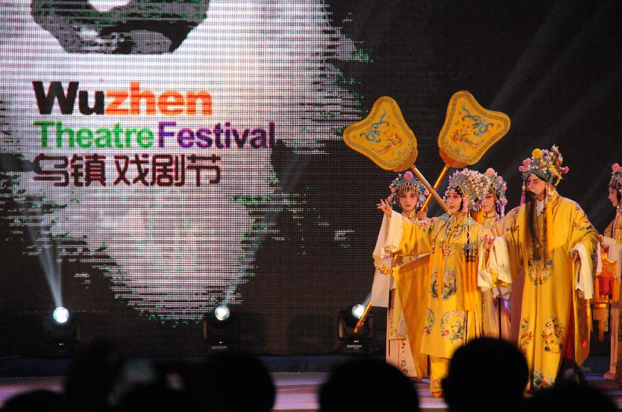 Artists from Suzhou Kunqu Opera Theatre perform during the opening ceremony of the Wuzhen Theatre Festival in Wuzhen, east China's Zhejiang Province, May 9, 2013. The festival which will last till May 19 kicked off on Thursday. (Xinhua/Cao Dian) 