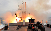 Jiangmen missile frigate in live-ammunition fire training