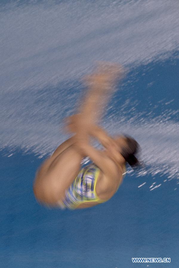 Mexican diver Laura Sanchez competes in the women's 3m springboard single semifinals during the fifth stage of the Diving World Series of International Swimming Federation (FINA) in Guadalajara, Jalisco, Mexico, on May 18, 2013. (Xinhua/Alejandro Ayala)