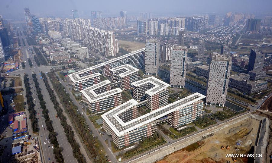 Photo taken in November 2012 shows an aerial photo of Tianfu Software Park in Chengdu, capital of southwest China's Sichuan Province. By the end of 2012, Chengdu's GDP has reached 800 billion RMB (about 130.48 billion U.S. dollars), ranking the 3rd place in China's sub-provincial cities. By May of 2013, more than 230 enterprises in the Fortune 500 have come to Chengdu. The 2013 Fortune Global Forum will be held in Chengdu from June 6 to June 8. Chengdu, an ancient city with a history of over 2,300 year, is developing into an international metropolis with its huge economic development potential as well as its special cultural environment. (Xinhua)