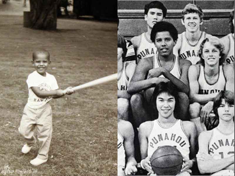 The selected photos show Obama playing in sports field at different periods: childhood, schooldays and presidential term.(Source:xinhuanet.com/sports)　