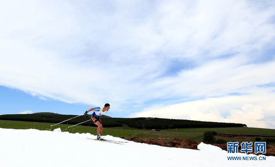 Chinese skier Sun Qinghai is in men's racing, June 19, 2013. (Xinhua/Liying)