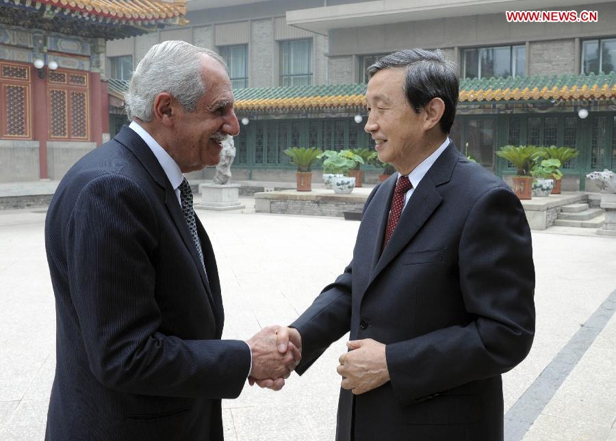 Chinese Vice Premier Ma Kai (R) meets with Roberto Kobeh Gonzalez, president of the International Civil Aviation Organization council, in Beijing, capital of China, June 28, 2013. (Xinhua/Zhang Duo)
