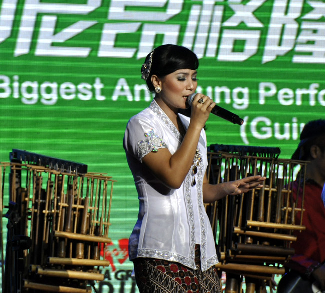 An Indonesian singer sings a Chinese song "The Moon Speaks for My heart" at the performance. (PD Online/Du Mingming)