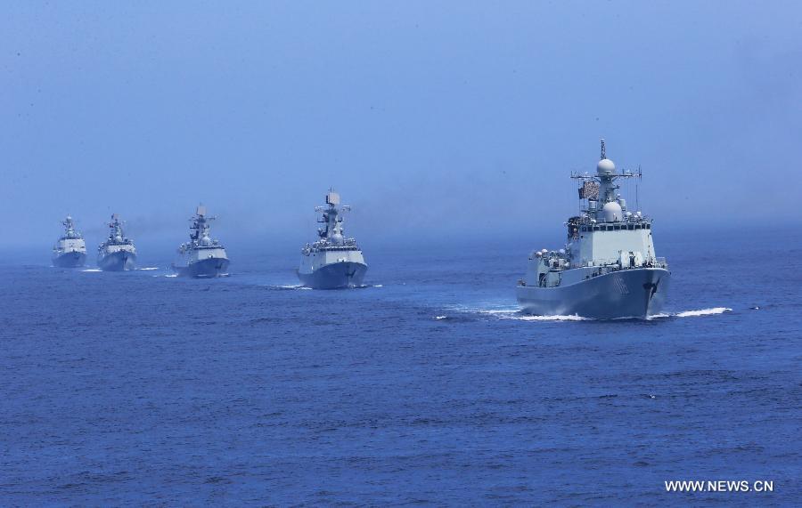 Chinese naval vessels attend the "Joint Sea-2013" drill at Peter the Great Bay in Russia, July 10, 2013. The "Joint Sea-2013" drill participated by Chinese and Russian warships concluded here on Wednesday. (Xinhua/Zha Chunming)