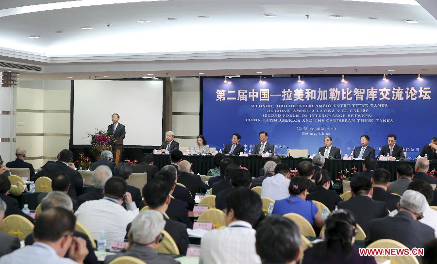 Chinese State Councilor Yang Jiechi attends the opening ceremony of the Second Forum of Interchange between China-Latin America and the Caribbean Think Tanks in Beijing, capital of China, July 22, 2013. (Xinhua/Ding Lin)